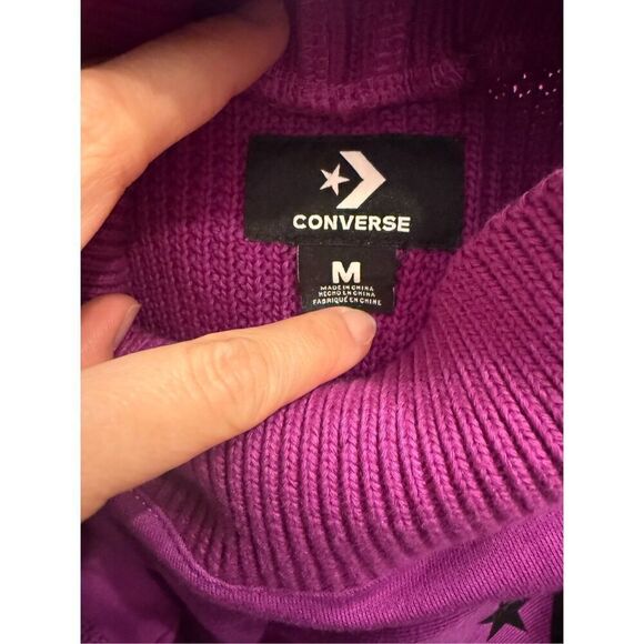Converse Purple Long Sleeve Knit Cropped Logo Activewear Pullover Sweater Medium - Picture 4 of 6